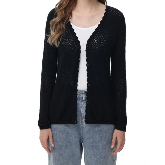 Frye Sweaters - Frye Women's Black Pointelle Cardigan Sweater